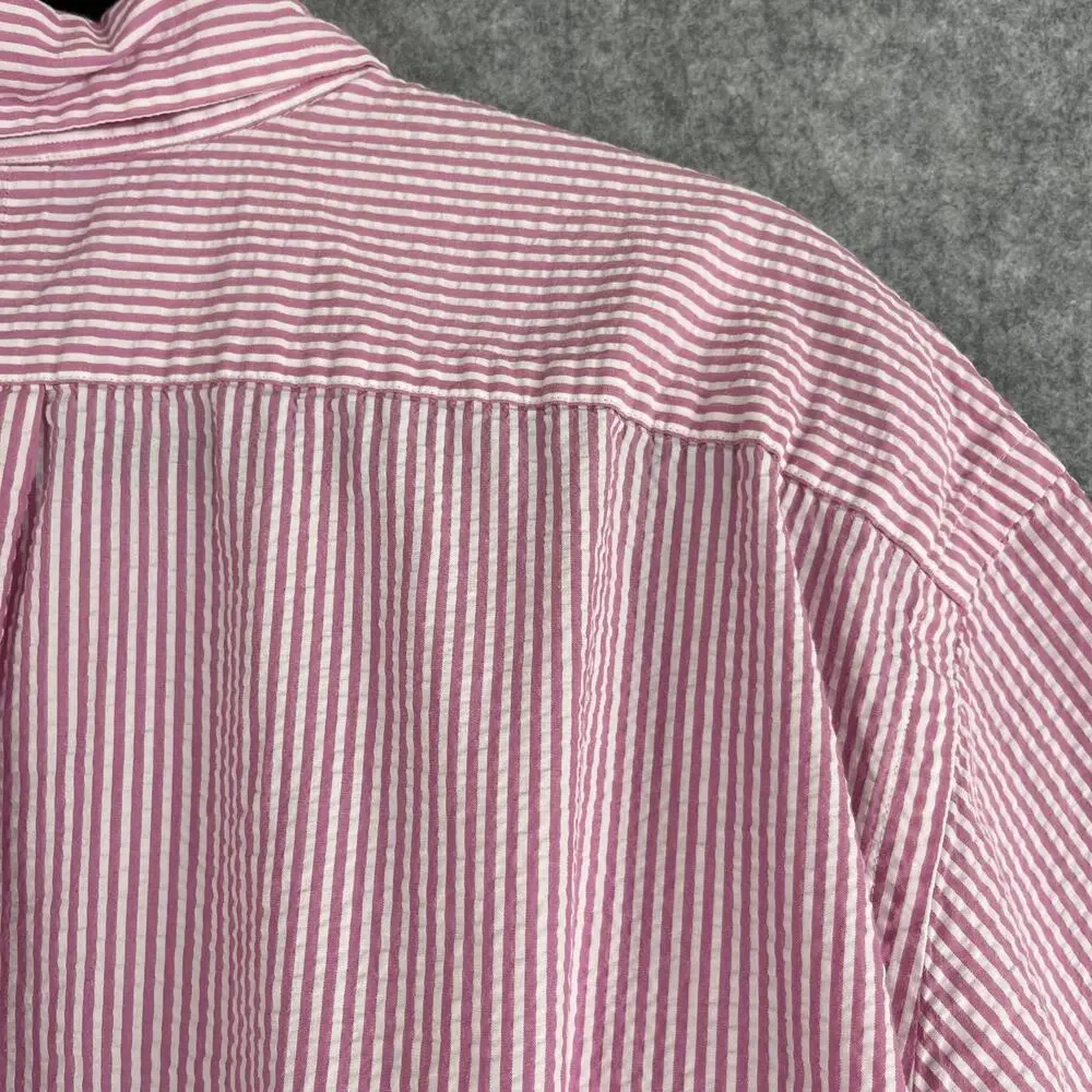 Polo Ralph Lauren Seersucker Shirt Mens 2XLT‎ Pink Stripe Untucked Fit Button Up